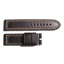 Steinhart Watches Leather Strap Black With Contrast Stitching White/Orange, Size M