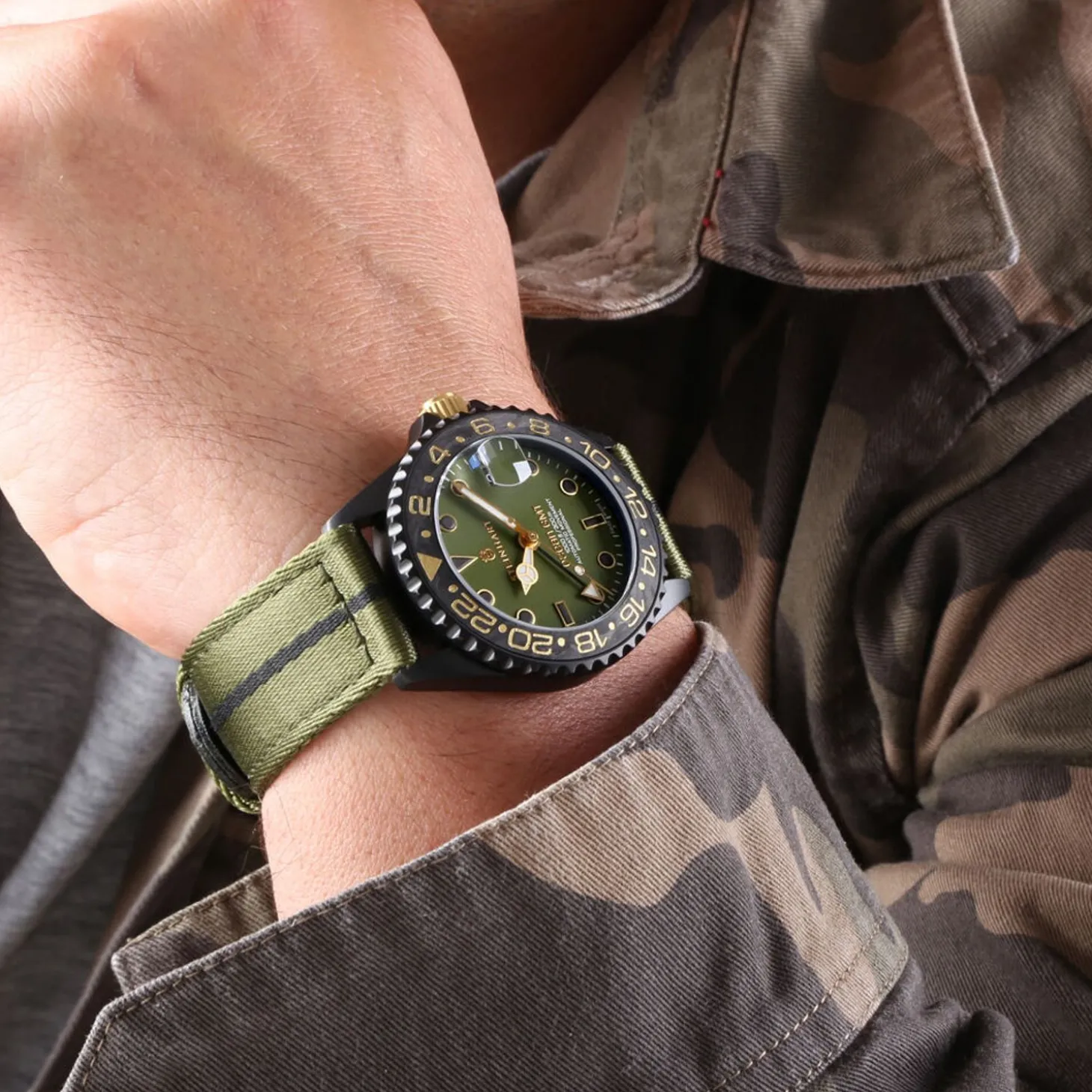 Steinhart Watches Ocean 39 Gmt Black Military Khaki Diver Watch