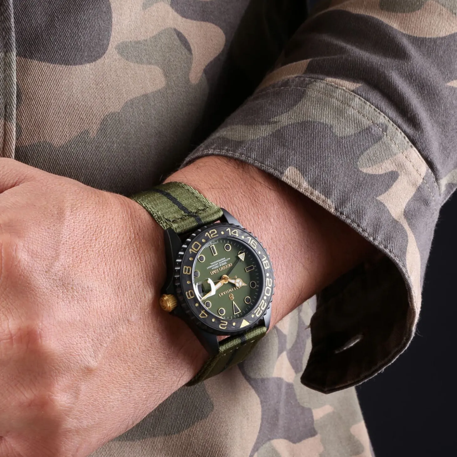 Steinhart Watches Ocean 39 Gmt Black Military Khaki Diver Watch