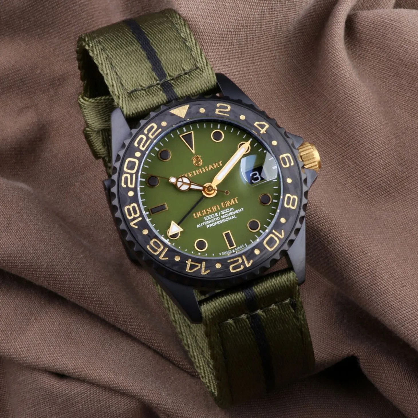 Steinhart Watches Ocean 39 Gmt Black Military Khaki Diver Watch