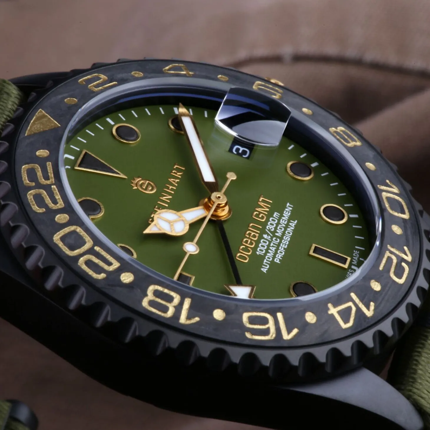 Steinhart Watches Ocean 39 Gmt Black Military Khaki Diver Watch