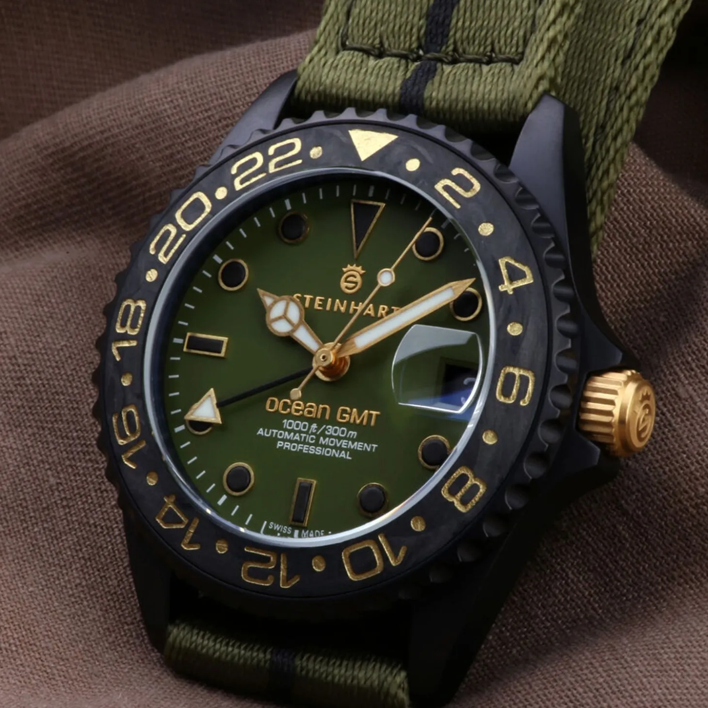 Steinhart Watches Ocean 39 Gmt Black Military Khaki Diver Watch