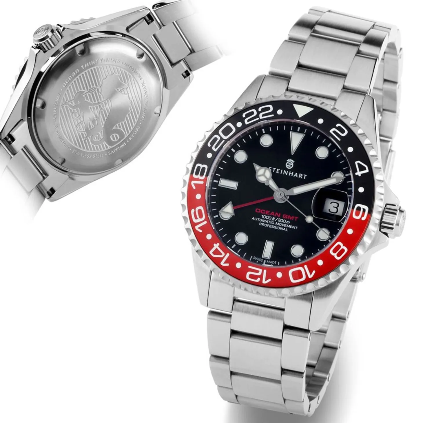Steinhart Watches Ocean 39 Gmt Black-Red Ceramic Diver Watch