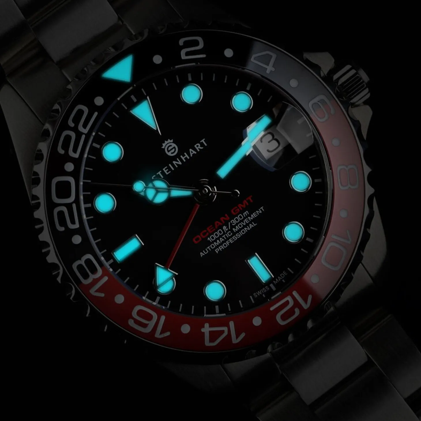 Steinhart Watches Ocean 39 Gmt Black-Red Ceramic Diver Watch