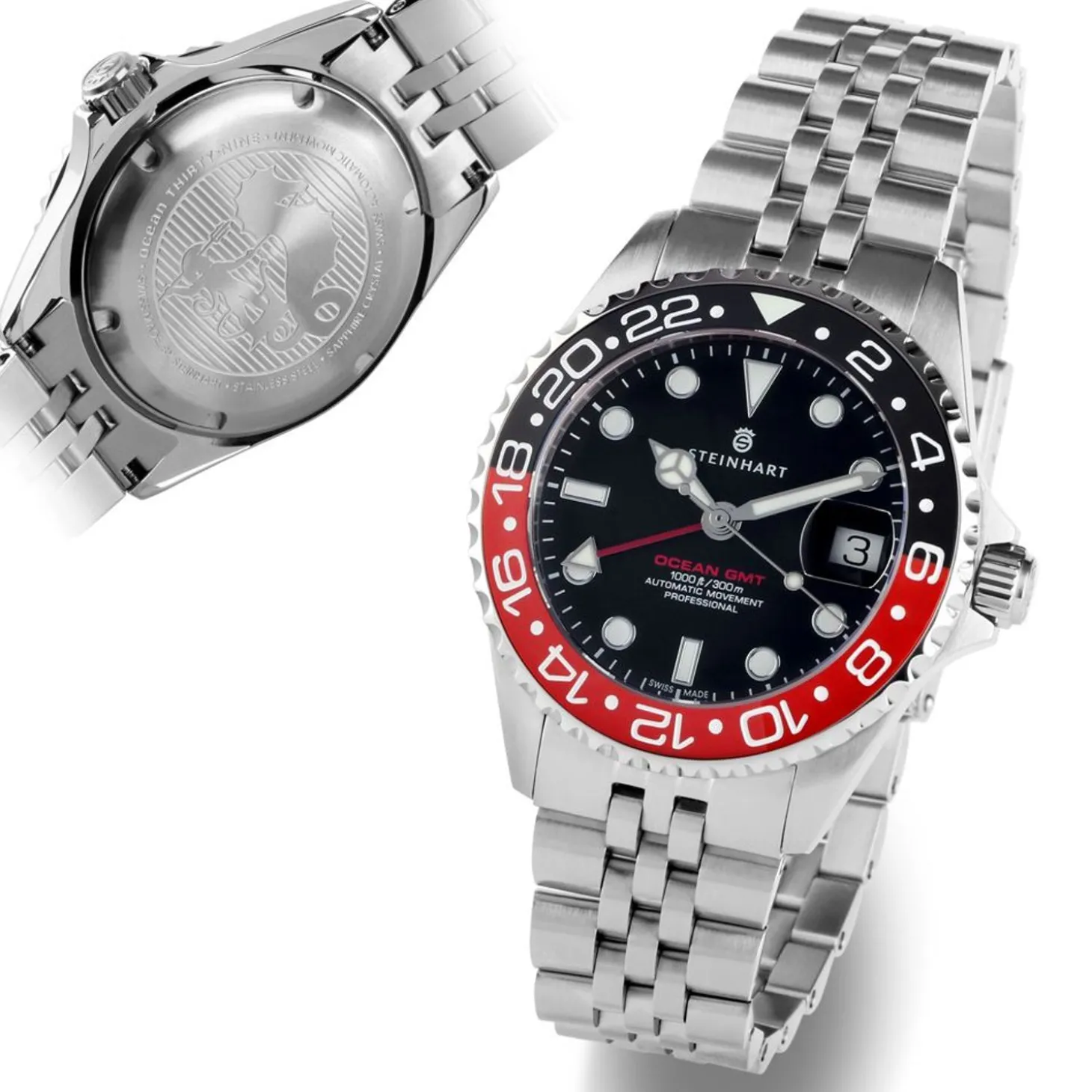 Steinhart Watches Ocean 39 Gmt.2 Black-Red Ceramic Diver Watch