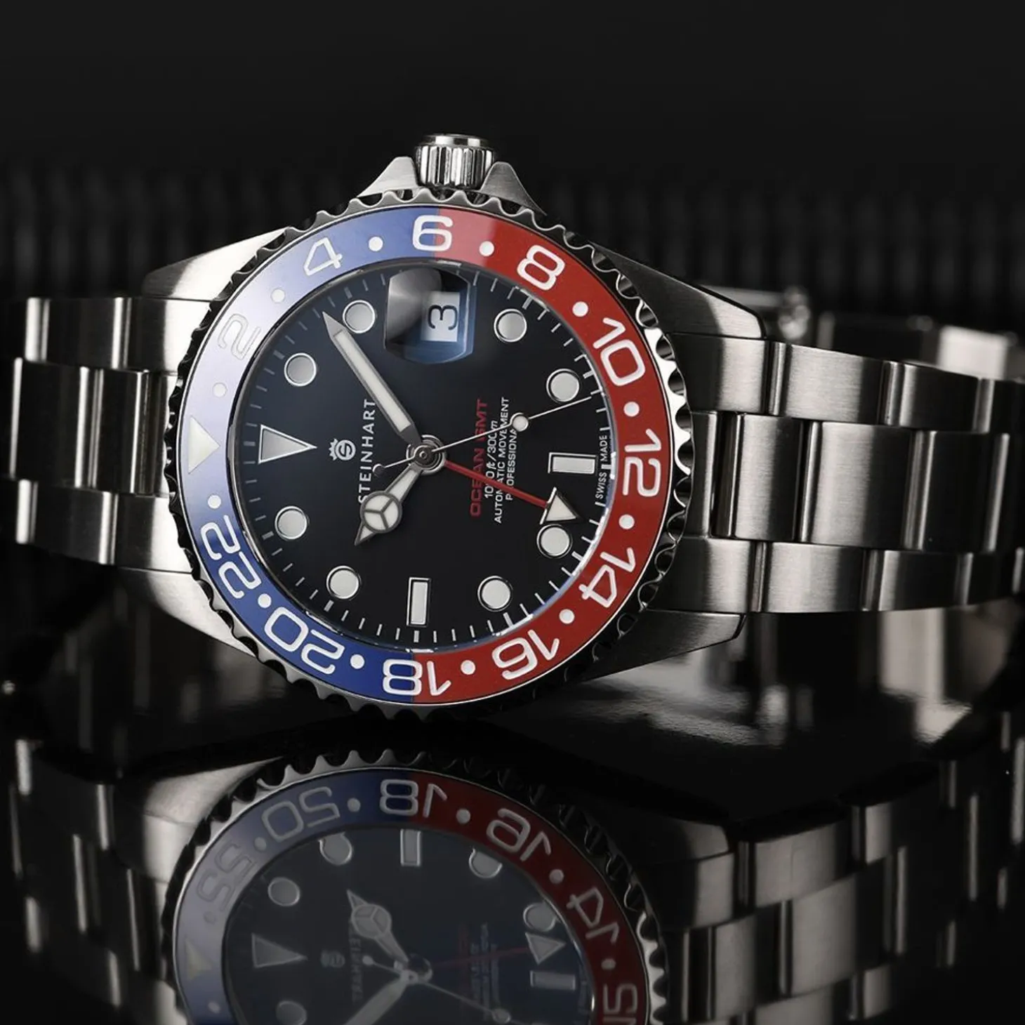 Steinhart Watches Ocean 39 Gmt Blue-Red Ceramic Diver Watch