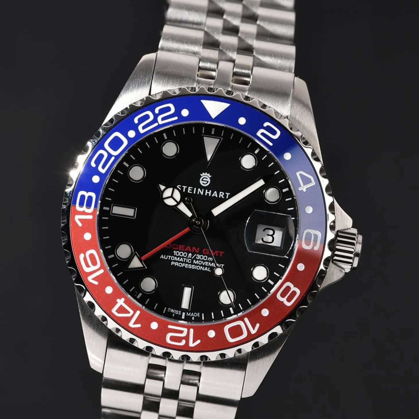 Steinhart Watches Ocean 39 Gmt.2 Blue-Red Ceramic Diver Watch