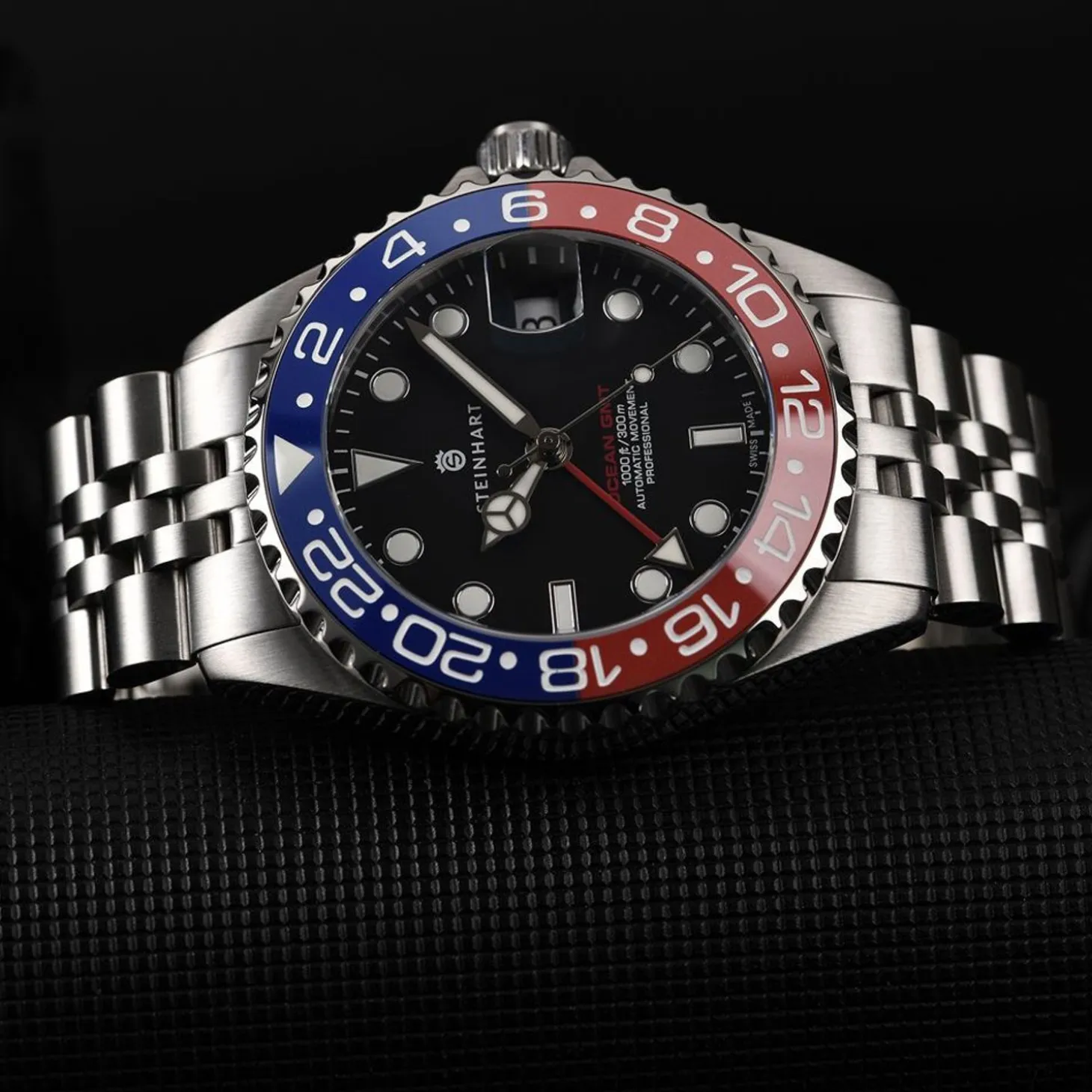 Steinhart Watches Ocean 39 Gmt.2 Blue-Red Ceramic Diver Watch