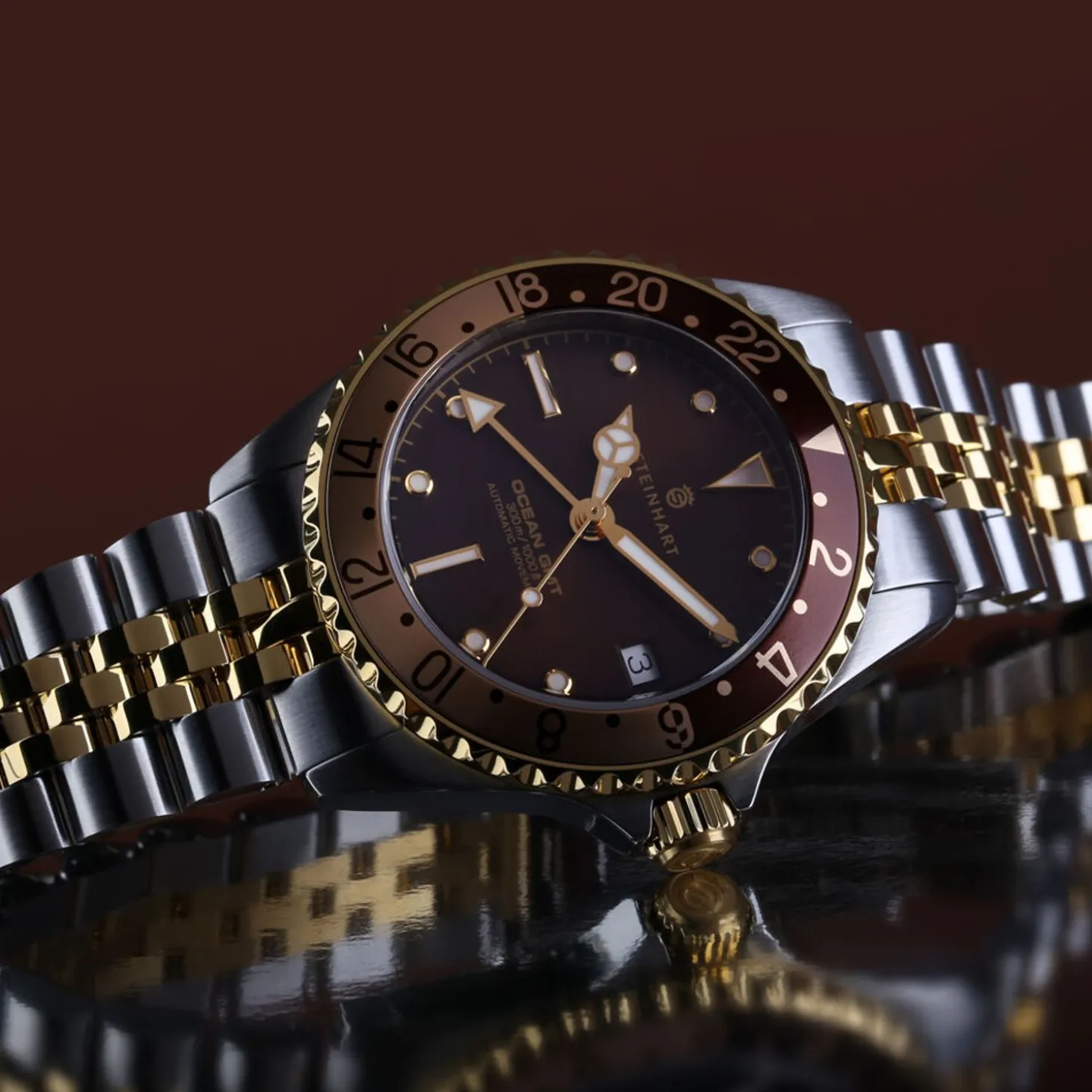 Steinhart Watches Ocean 39 Gmt.2 Two-Tone Chocolate Diver Watch