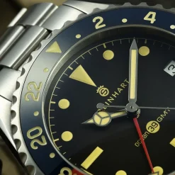 Steinhart Watches Ocean 39 Vintage Gmt Premium Blue-Red Ceramic Diver Watch