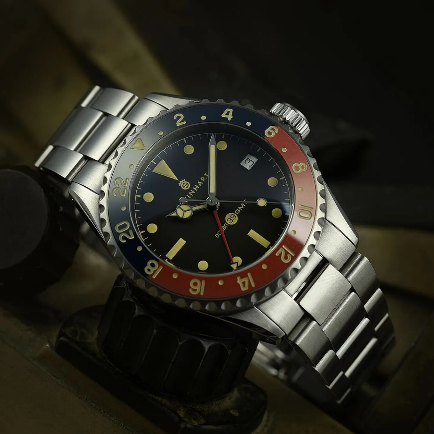 Steinhart Watches Ocean 39 Vintage Gmt Premium Blue-Red Ceramic Diver Watch