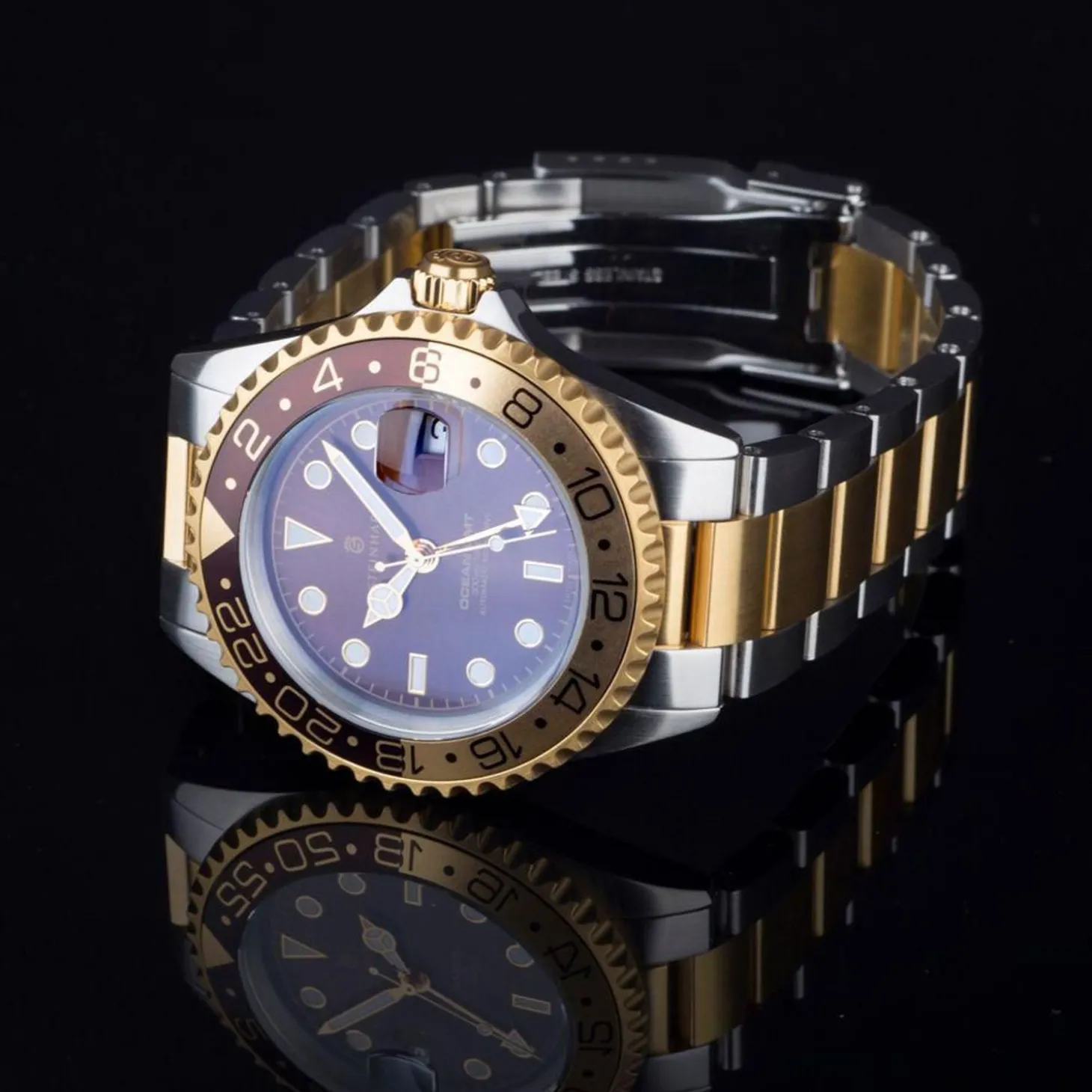 Steinhart Watches Ocean One Gmt Two- Tone Chocolate Diver Watch