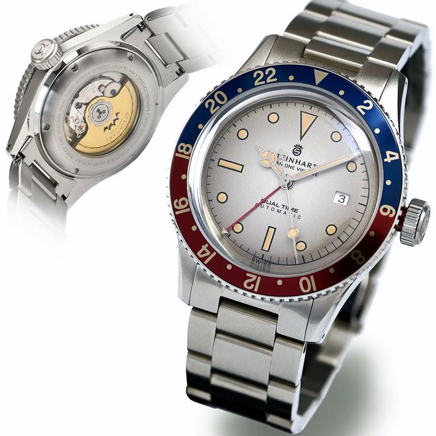 Steinhart Watches Ocean One Vintage Dual Time Premium Diver Watch